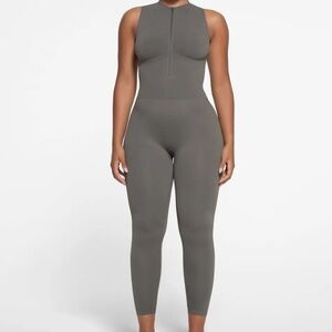 Skims Contour Nylon Zip Front Catsuit in Gunmetal
